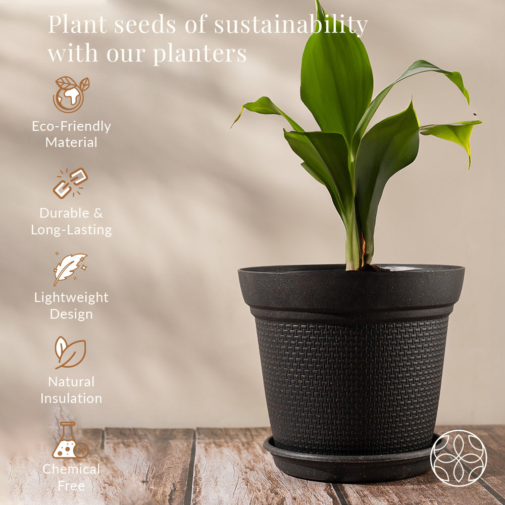 Irida Naturals Rice Husk and Bamboo Fiber Dahlia Pot and Planter - 10"-Set of 2