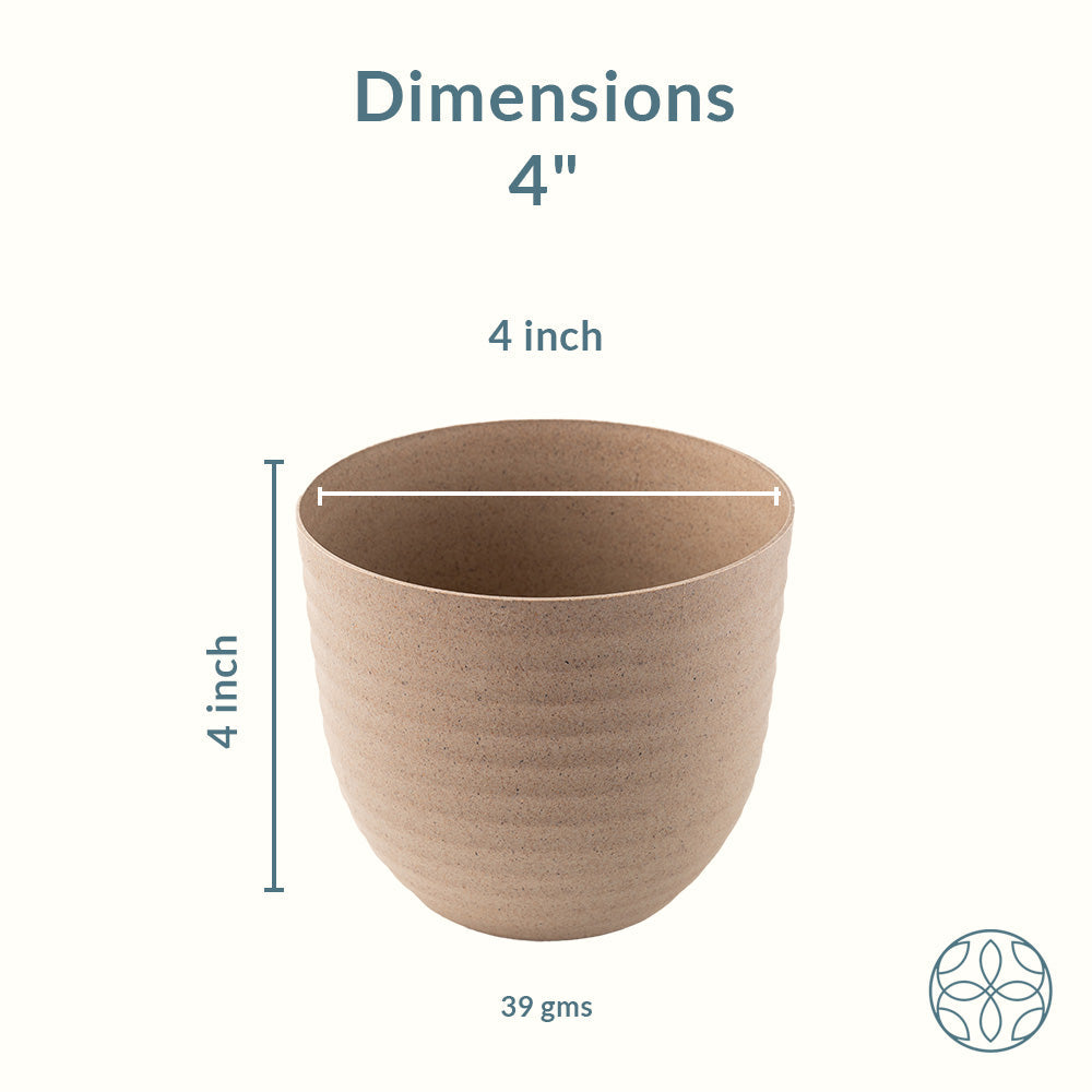 Irida Naturals Rice Husk and Bamboo Fiber Peony Pot and Planter - 4"- Set of 2
