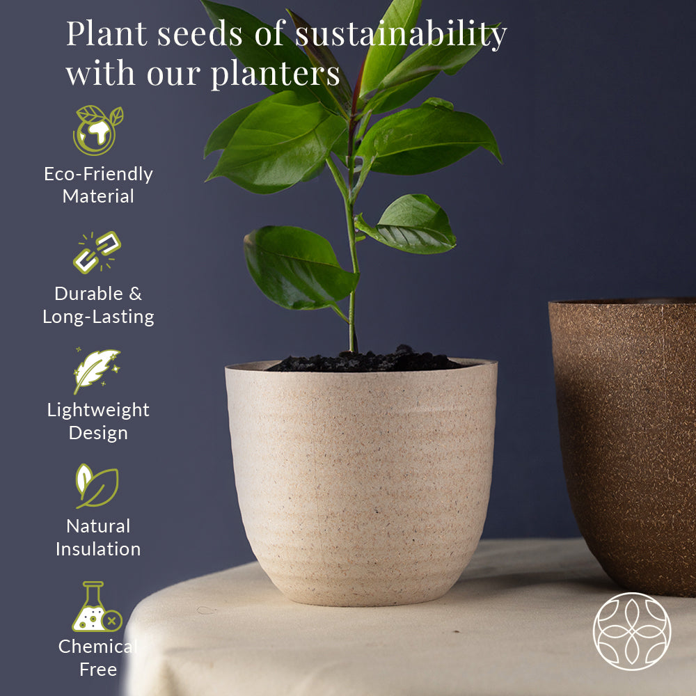 Irida Naturals Rice Husk and Bamboo Fiber Peony Pot and Planter - 4"- Set of 2