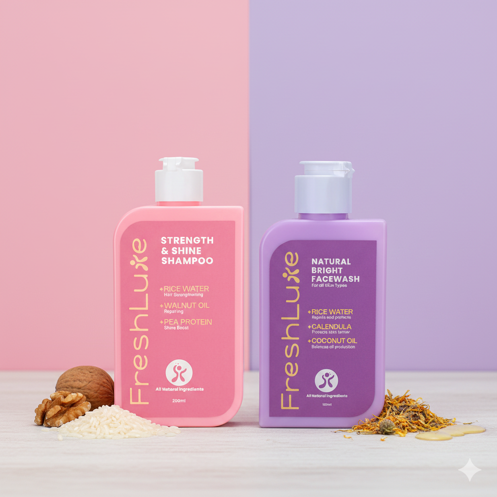 FreshLuxe Korean Skin Care Routine | AYUSH-Approved | Combo with Rice Water Shampoo and Facewash | Glass Skin & Shiny Hair.