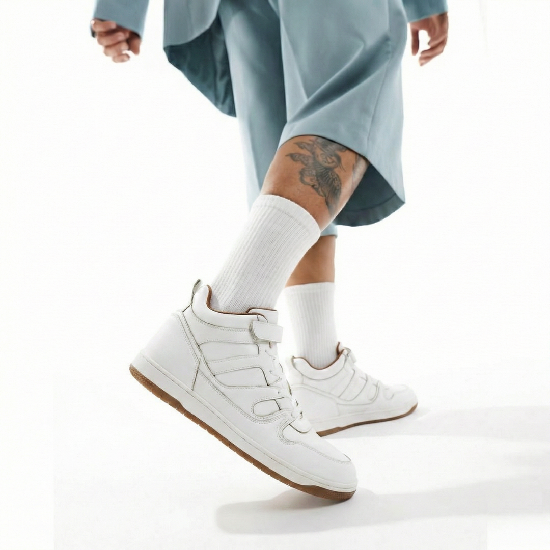 Rise White  High-Top Strap Sneakers
