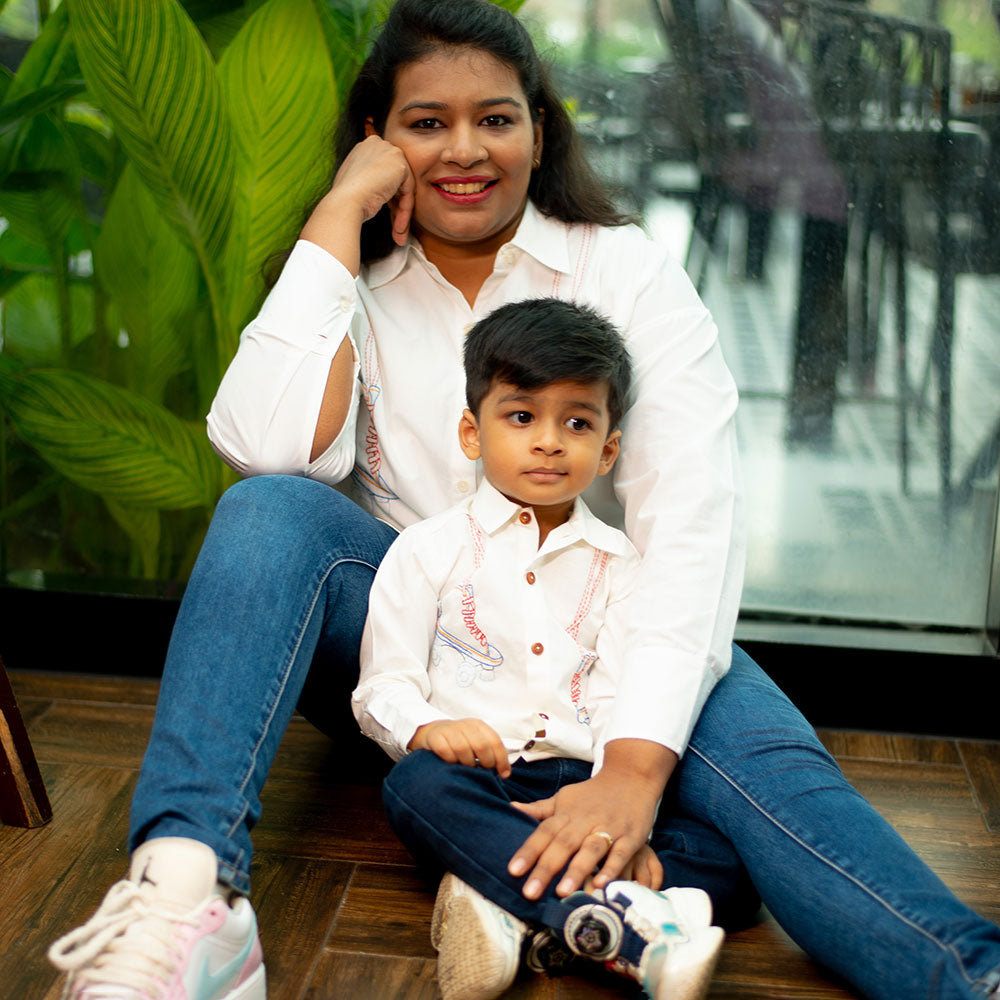 Roller Skates Embroidered Organic Cotton Shirt - White