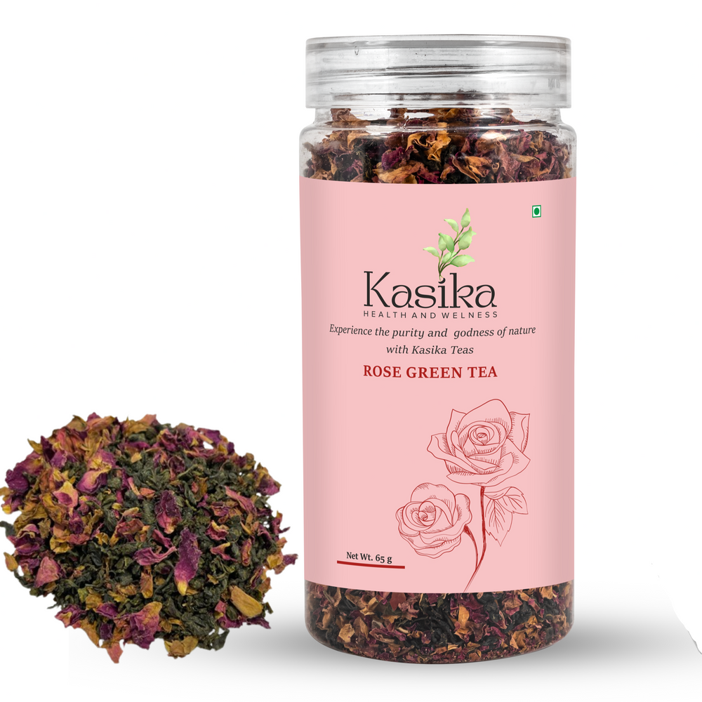 Kasika Rose Green Tea – Loose Tea with Premium Green Tea Leaves & Rose Petals | 100% Natural, Antioxidant-Rich | Supports Weight Loss, Skin Health, and Relaxation | Vegan & Gluten-Free