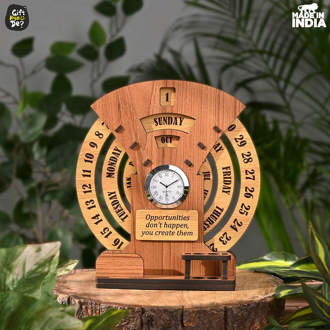 Gift Kya De Infinite Circular Calendar With Pen, Card Holder | Clock And Photo Frame Options Available | Desk Accessories