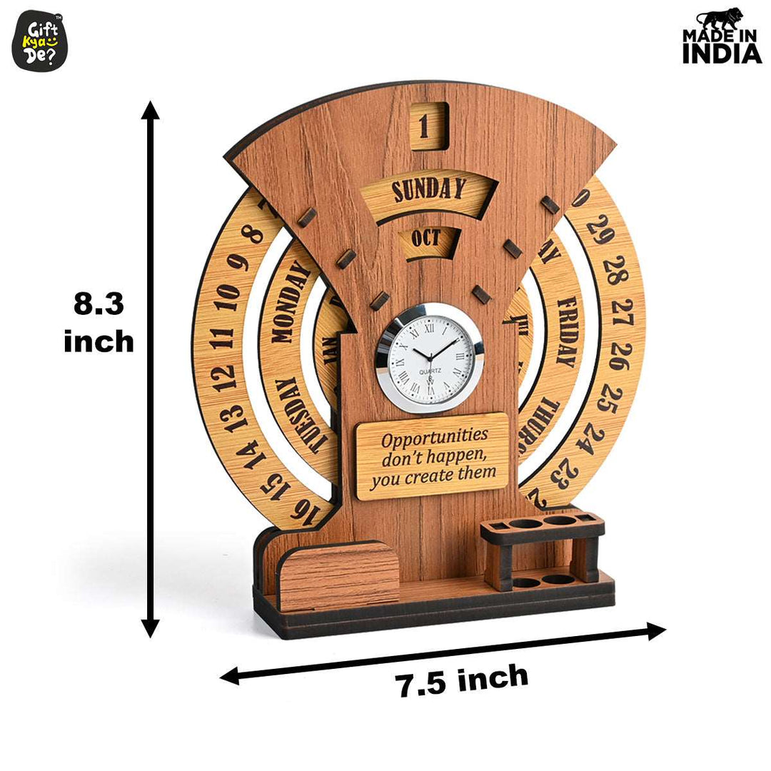 Gift Kya De Infinite Circular Calendar With Pen, Card Holder | Clock And Photo Frame Options Available | Desk Accessories