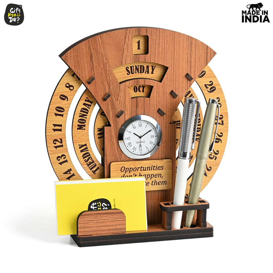 Gift Kya De Infinite Circular Calendar With Pen, Card Holder | Clock And Photo Frame Options Available | Desk Accessories