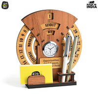 Gift Kya De Infinite Circular Calendar With Pen, Card Holder | Clock And Photo Frame Options Available | Desk Accessories