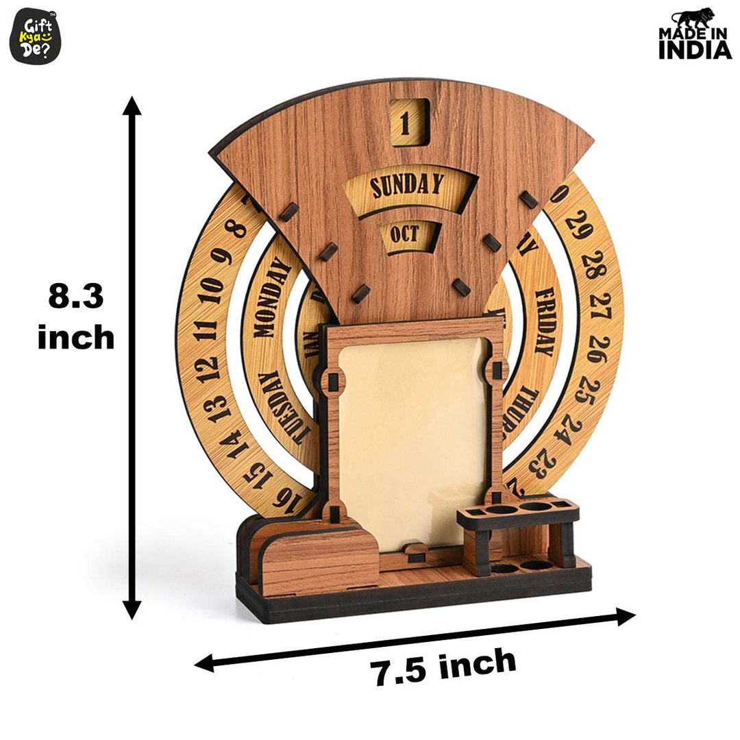 Gift Kya De Infinite Circular Calendar With Pen, Card Holder | Clock And Photo Frame Options Available | Desk Accessories