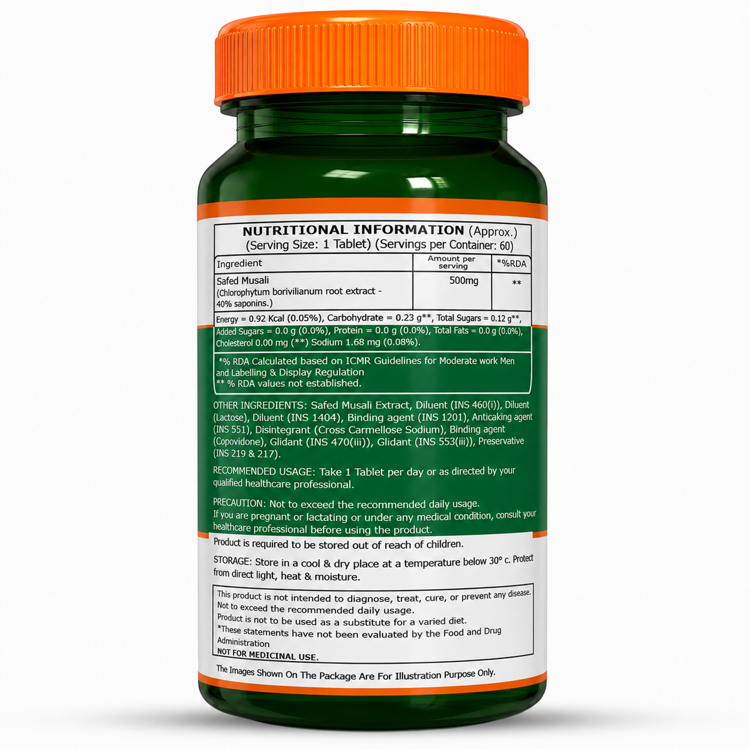 Safed Musli Capsules  Ayurvedic Vitality & Energy Supplement | 60 Veg Tablets