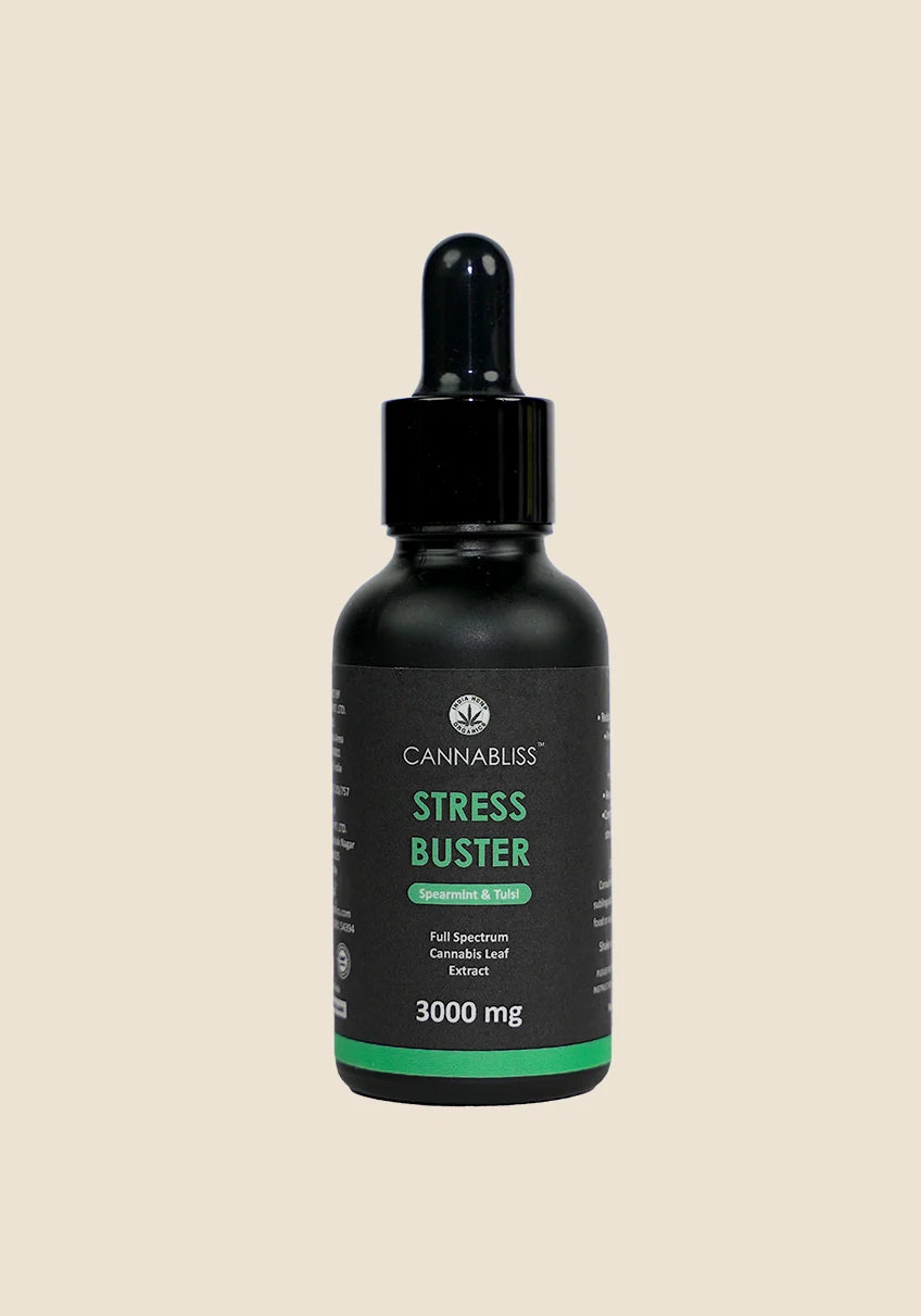 India Hemp Organics STRESS BUSTER with 10% Cannabis Leaf Extract + Spearmint, Tulsi and Jatamansi