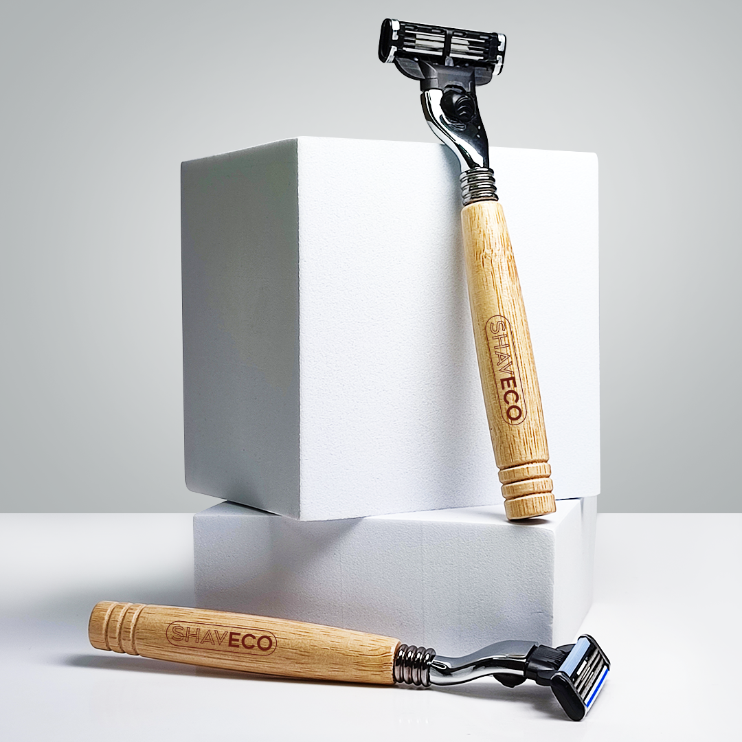 Shaveco Edge 3 Bamboo Razor, 1 Handle with 2 Cartridges