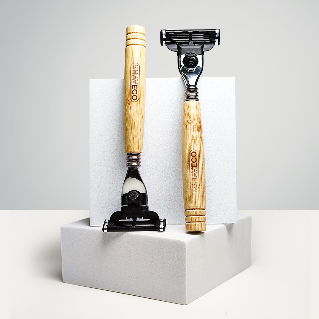 Shaveco Edge 3 Bamboo Razor, 1 Handle with 2 Cartridges