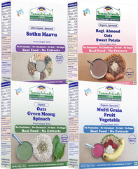 TummyFriendly Foods Organic Sprouted Porridge Mixes Combo | Multigrain, Multimillet, Fruits, Vegetables | 200g each (Pack of 4)