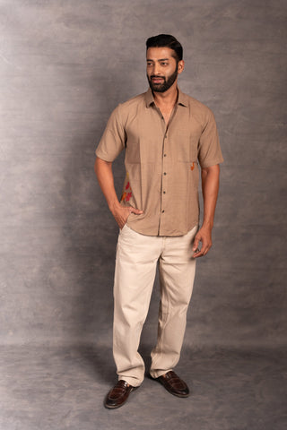 Men’s Short Sleeve Khadi Shirt – Handmade Detailing & applique
