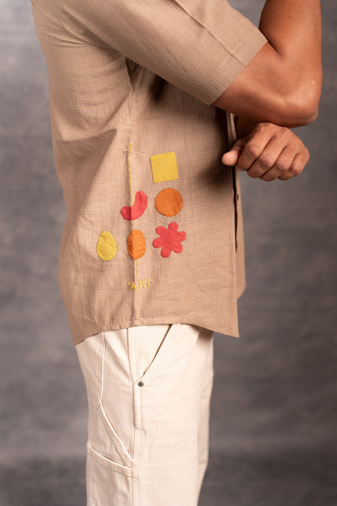 Men’s Short Sleeve Khadi Shirt – Handmade Detailing & applique