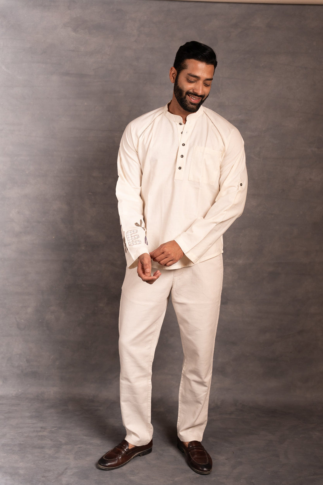 Artisan-Crafted Khadi Shirt with Hand Applique – Full Sleeves