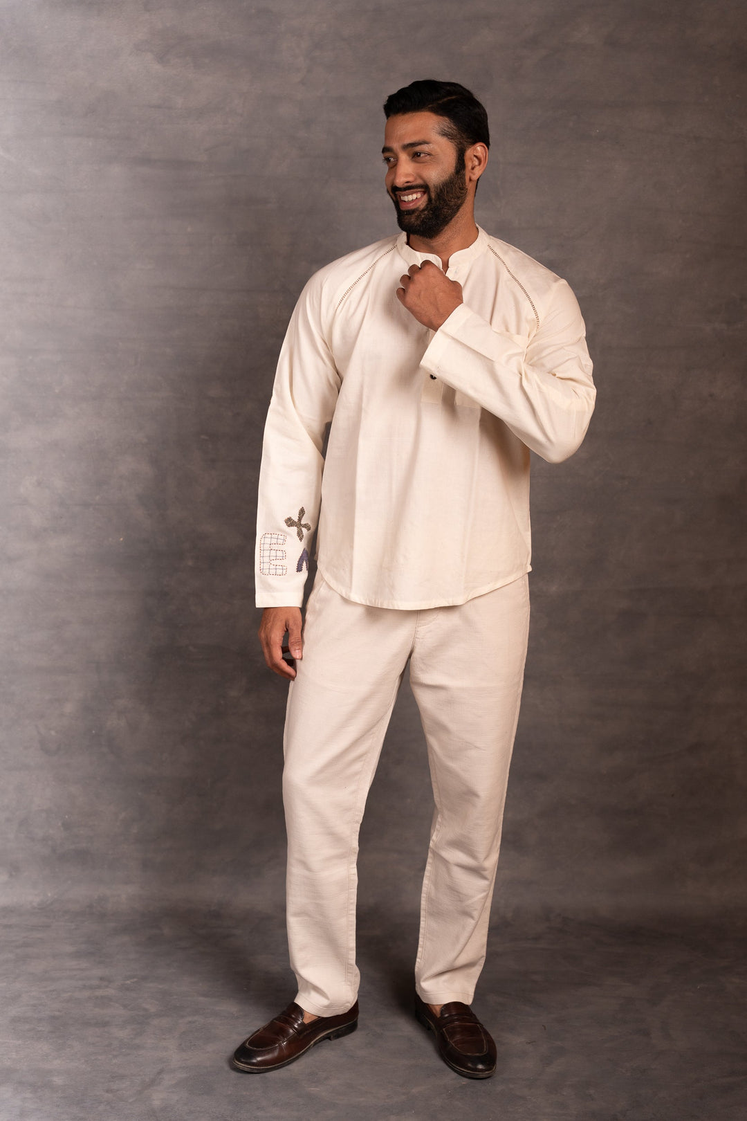 Artisan-Crafted Khadi Shirt with Hand Applique – Full Sleeves
