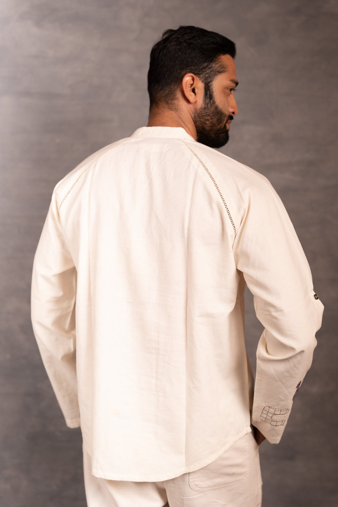 Artisan-Crafted Khadi Shirt with Hand Applique – Full Sleeves