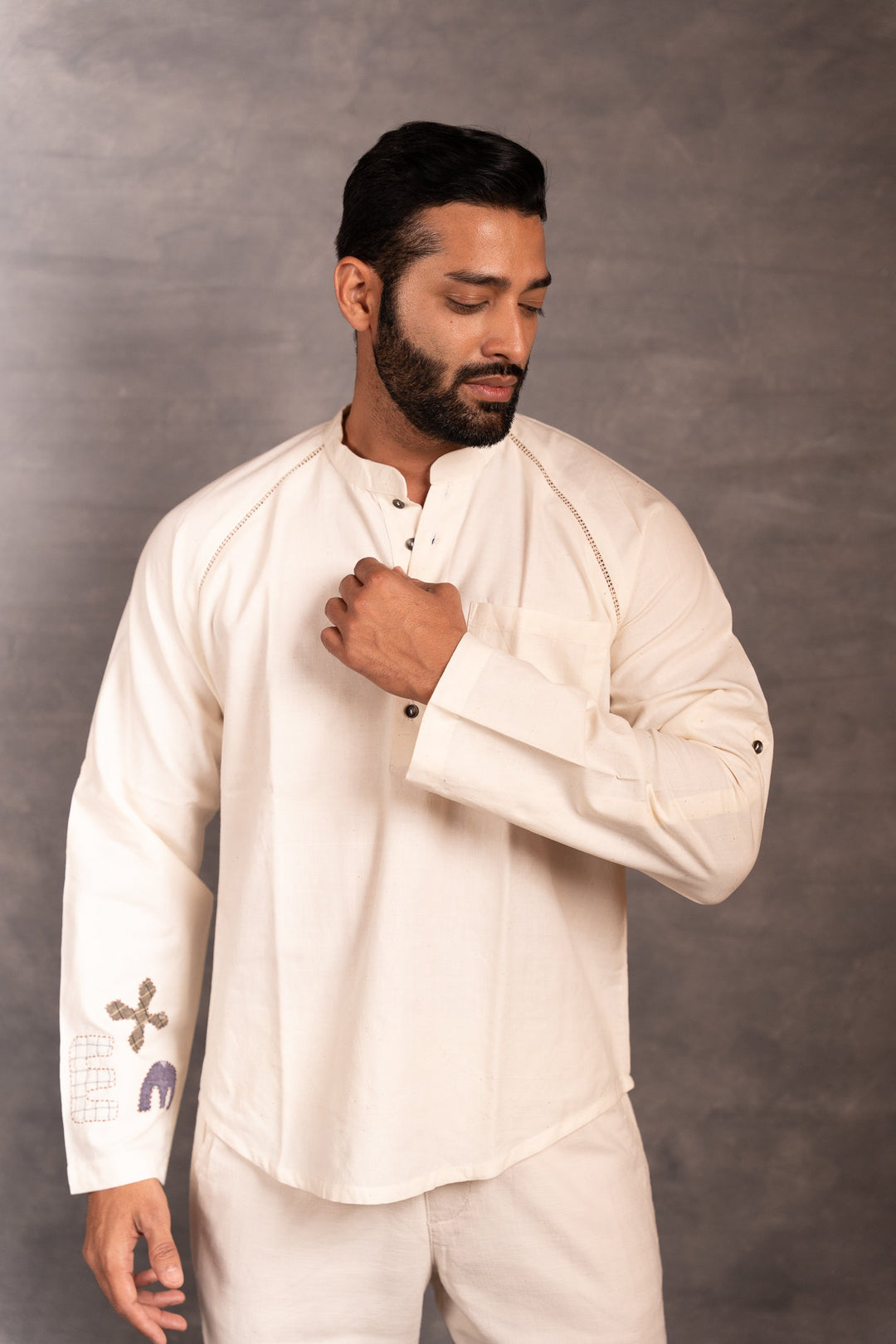 Artisan-Crafted Khadi Shirt with Hand Applique – Full Sleeves