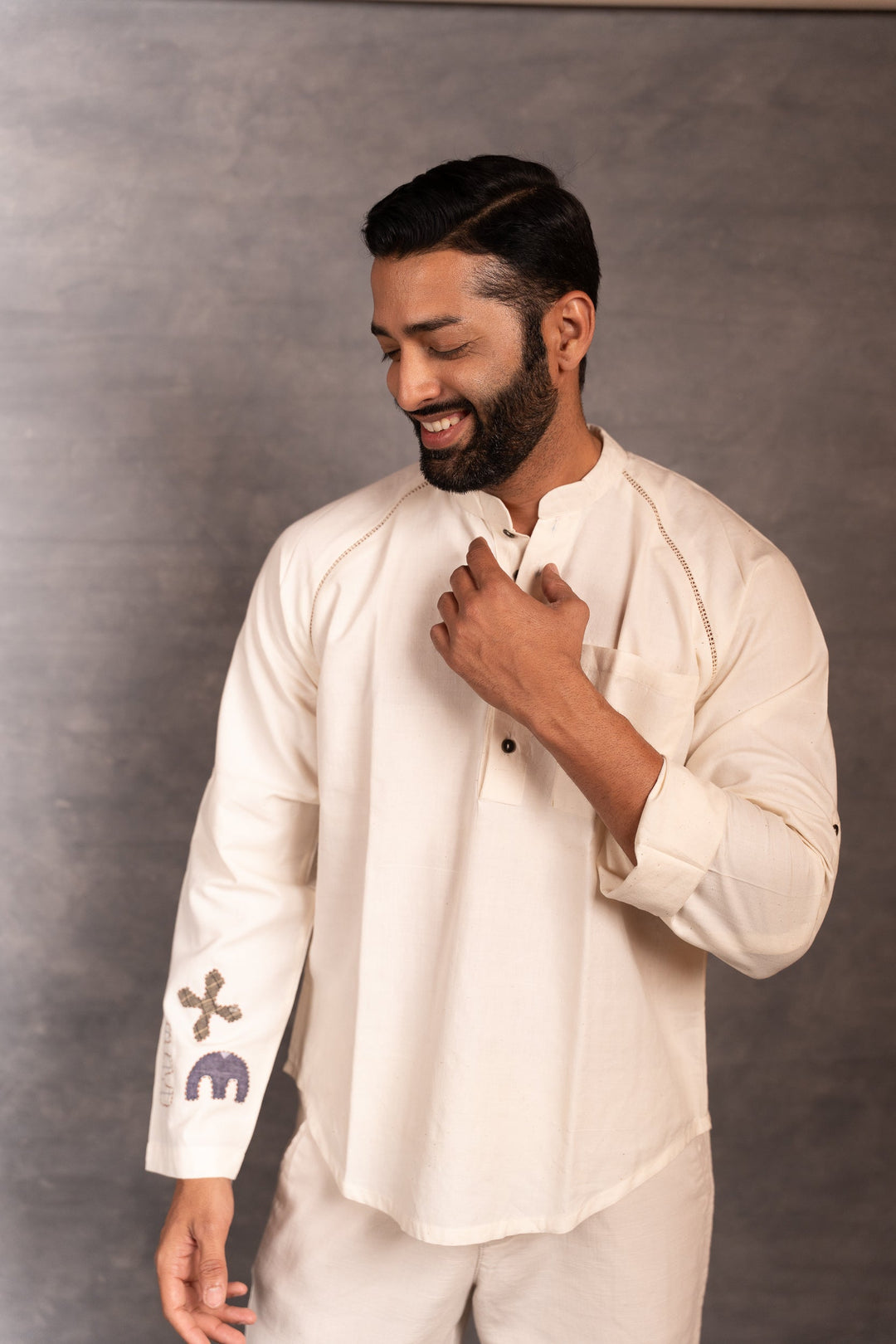 Artisan-Crafted Khadi Shirt with Hand Applique – Full Sleeves