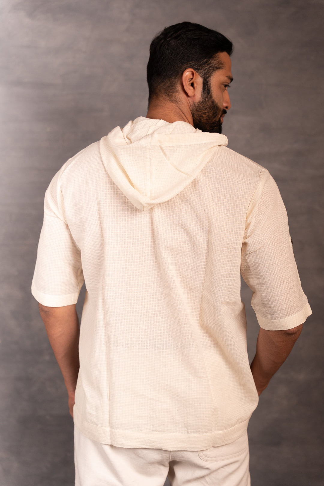 Handwoven Khadi Hoodie with Applique Detailing