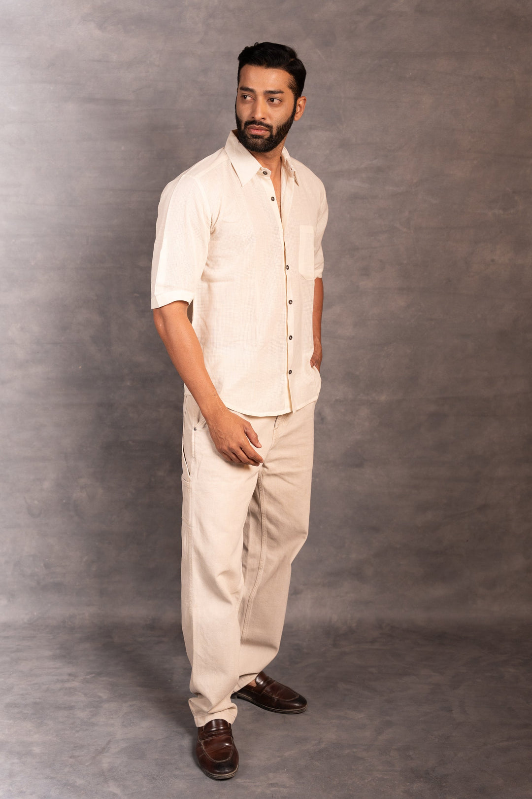 Handwoven Khadi Short Sleeve Shirt – Classic Ivory