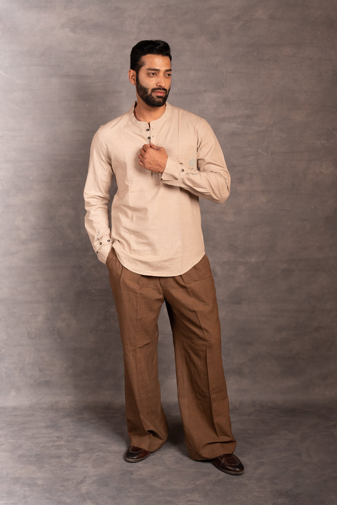 Handwoven Khadi Full-Sleeve Shirt with Applique Detailing