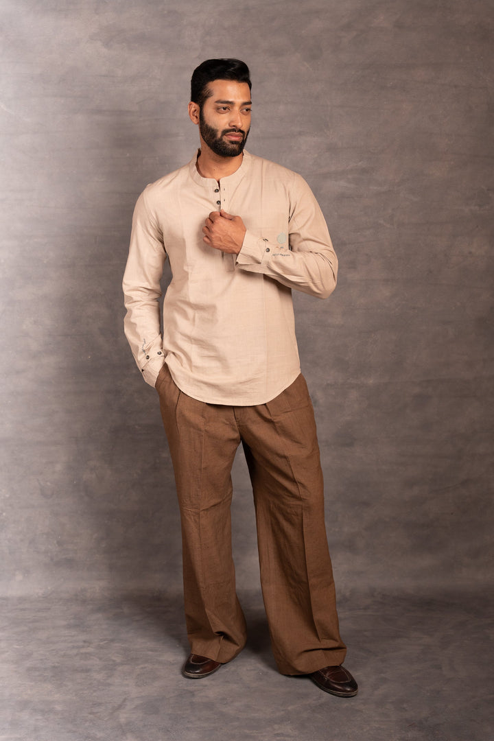 Handwoven Khadi Full-Sleeve Shirt with Applique Detailing