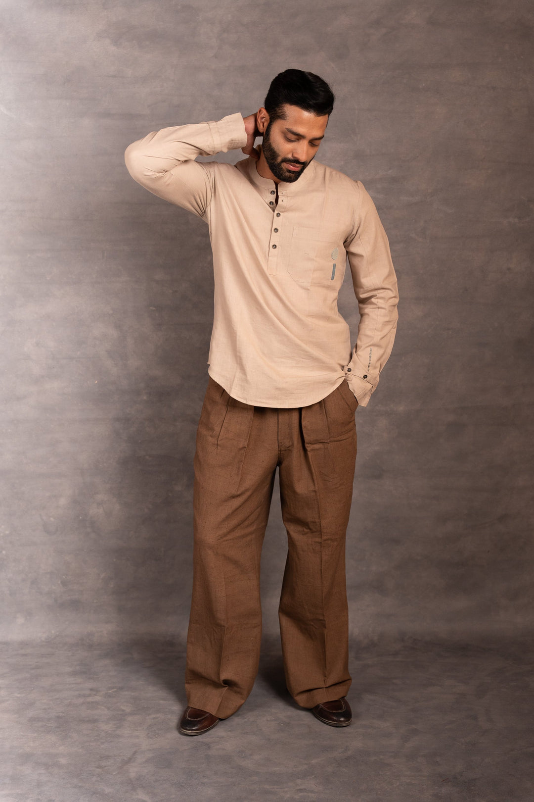 Handwoven Khadi Full-Sleeve Shirt with Applique Detailing