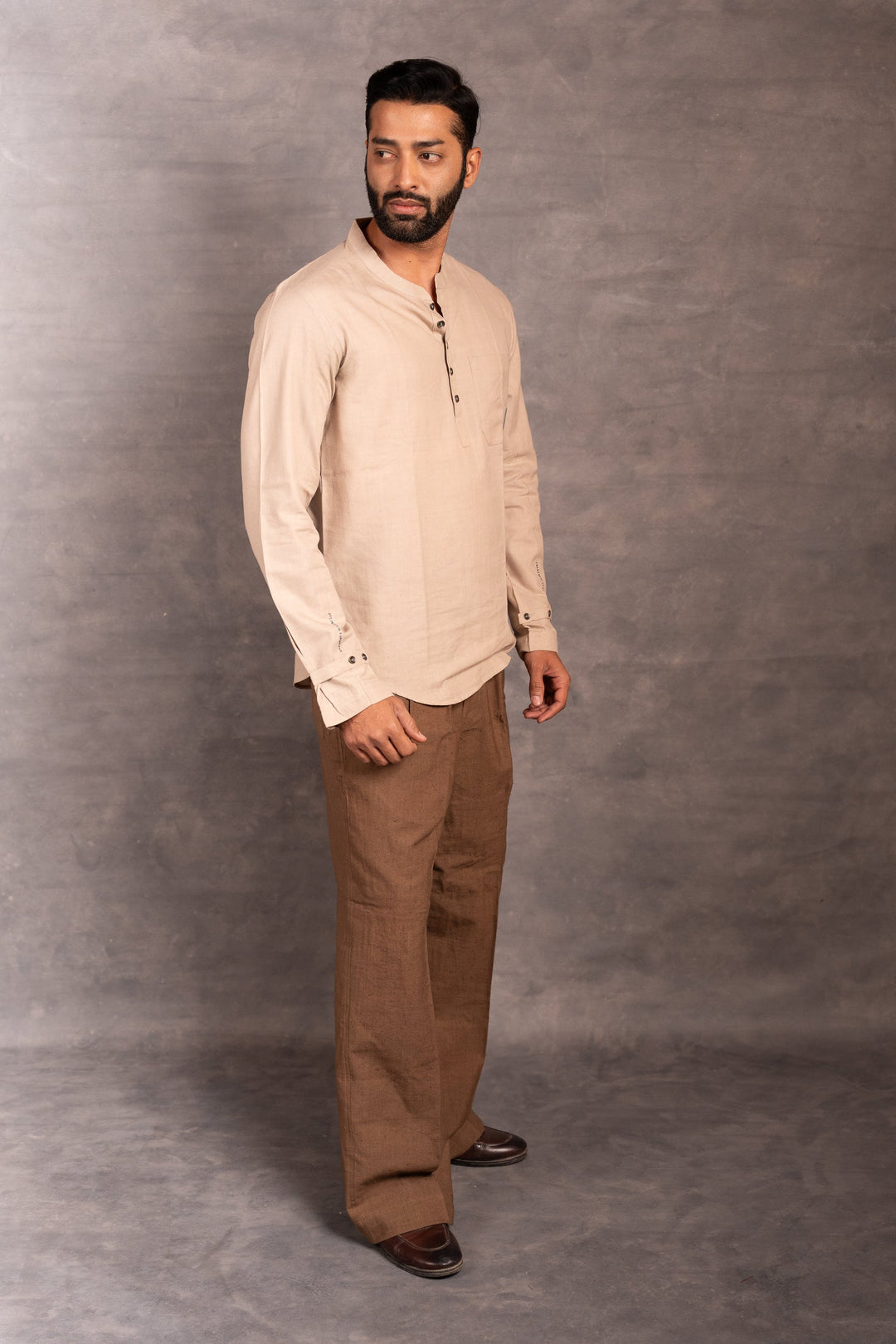 Handwoven Khadi Full-Sleeve Shirt with Applique Detailing