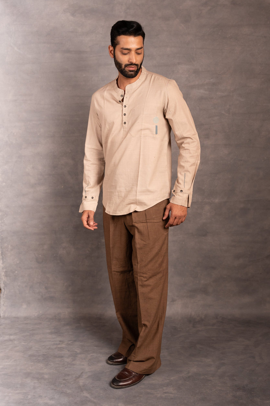 Handwoven Khadi Full-Sleeve Shirt with Applique Detailing