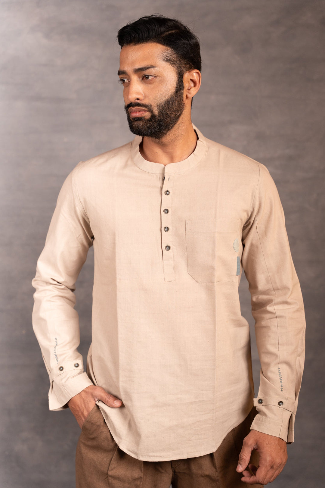Handwoven Khadi Full-Sleeve Shirt with Applique Detailing
