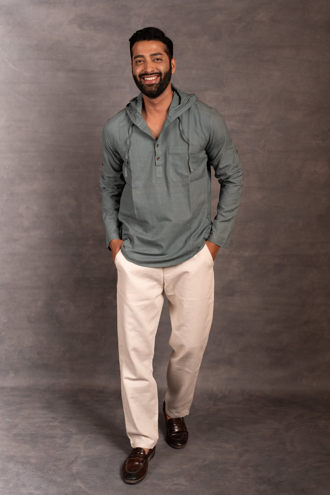 Handwoven Khadi Hoodie Top Full Sleeve Artisan-Made Design
