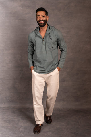 Handwoven Khadi Hoodie Top Full Sleeve Artisan-Made Design