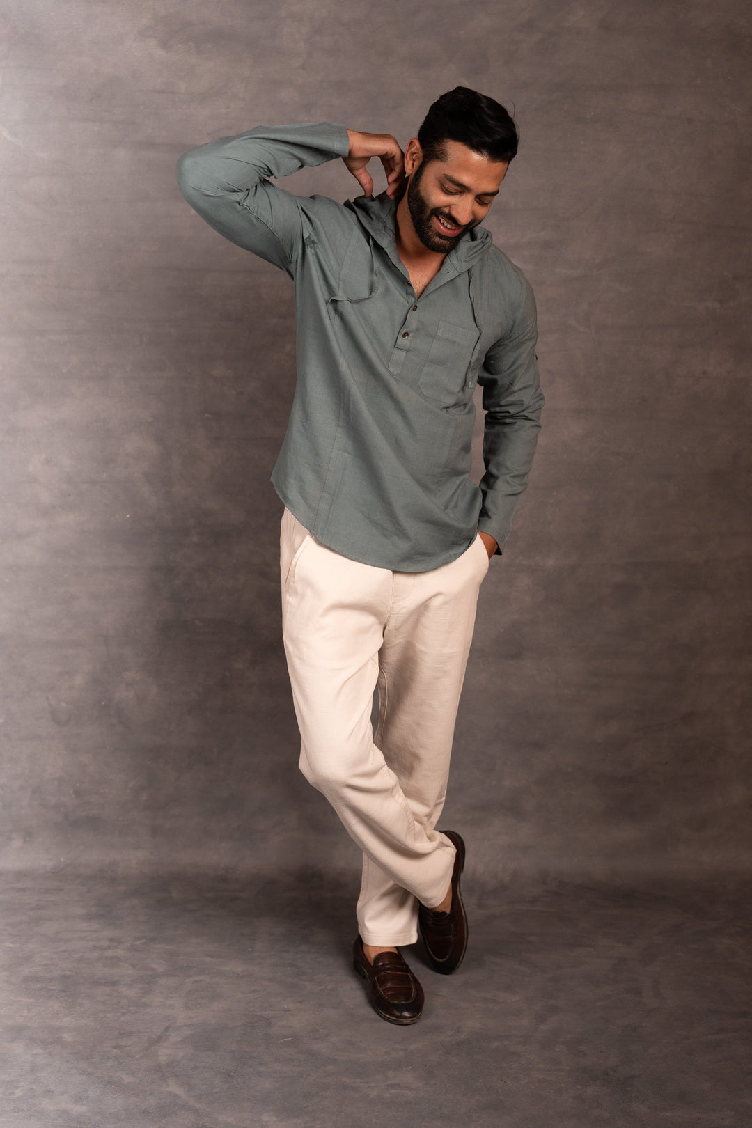 Handwoven Khadi Hoodie Top Full Sleeve Artisan-Made Design