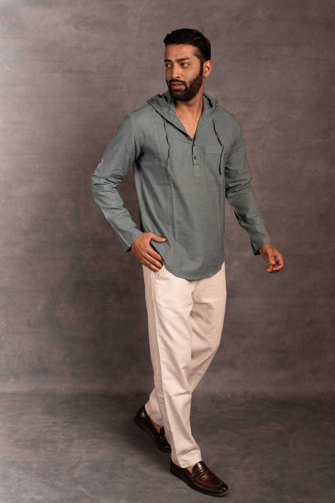 Handwoven Khadi Hoodie Top Full Sleeve Artisan-Made Design