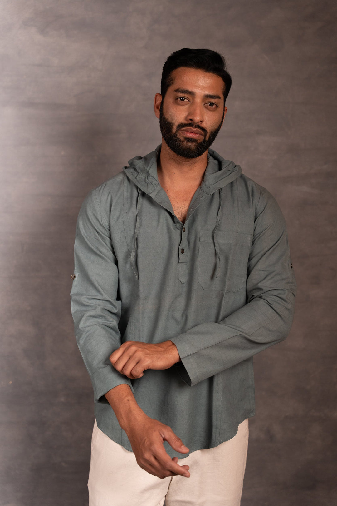 Handwoven Khadi Hoodie Top Full Sleeve Artisan-Made Design