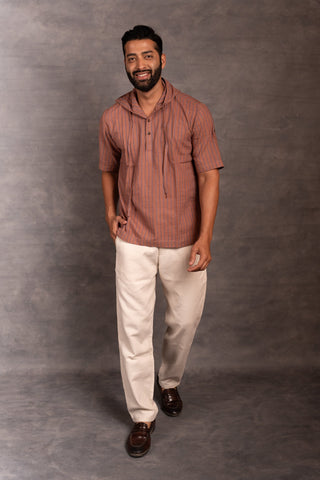 Handcrafted Khadi Hoodie with Straight-Line Detailing