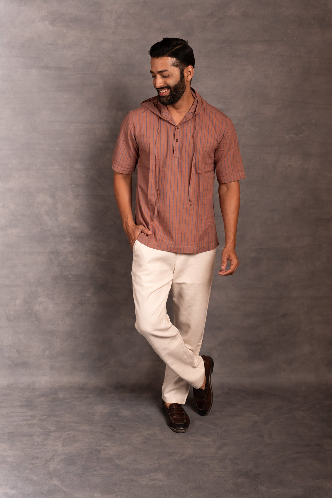 Handcrafted Khadi Hoodie with Straight-Line Detailing