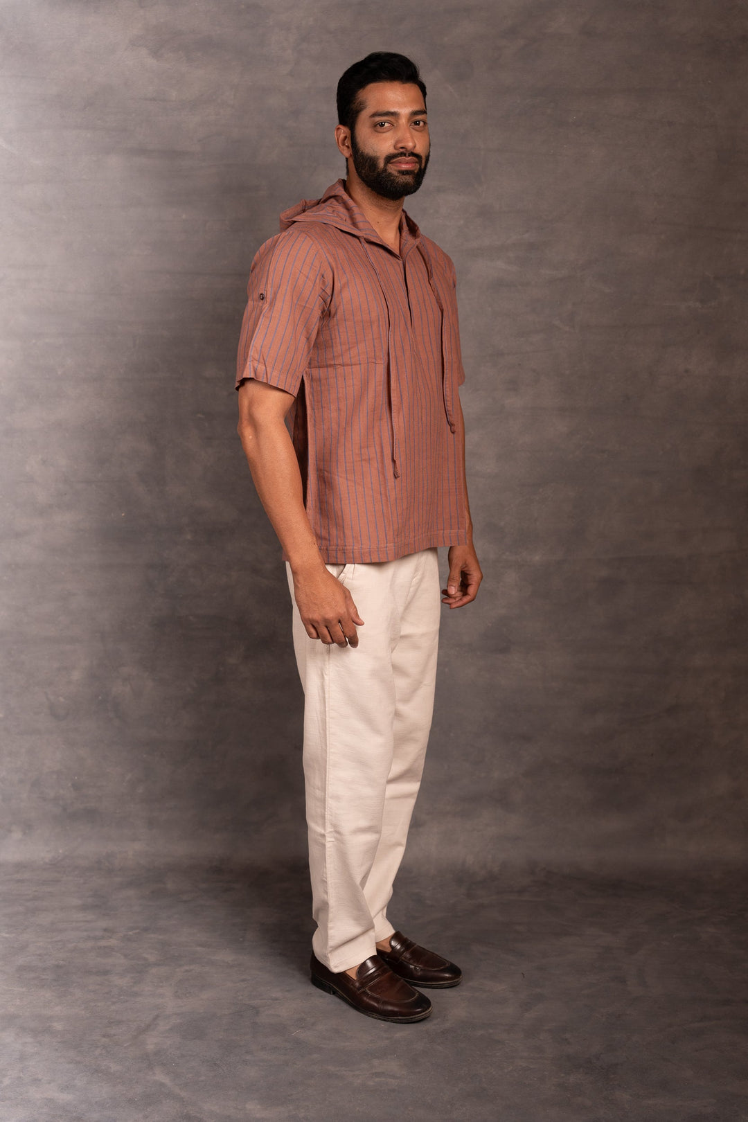 Handcrafted Khadi Hoodie with Straight-Line Detailing