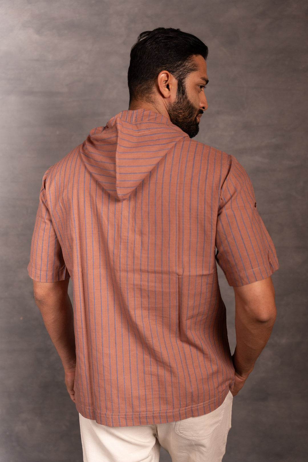 Handcrafted Khadi Hoodie with Straight-Line Detailing