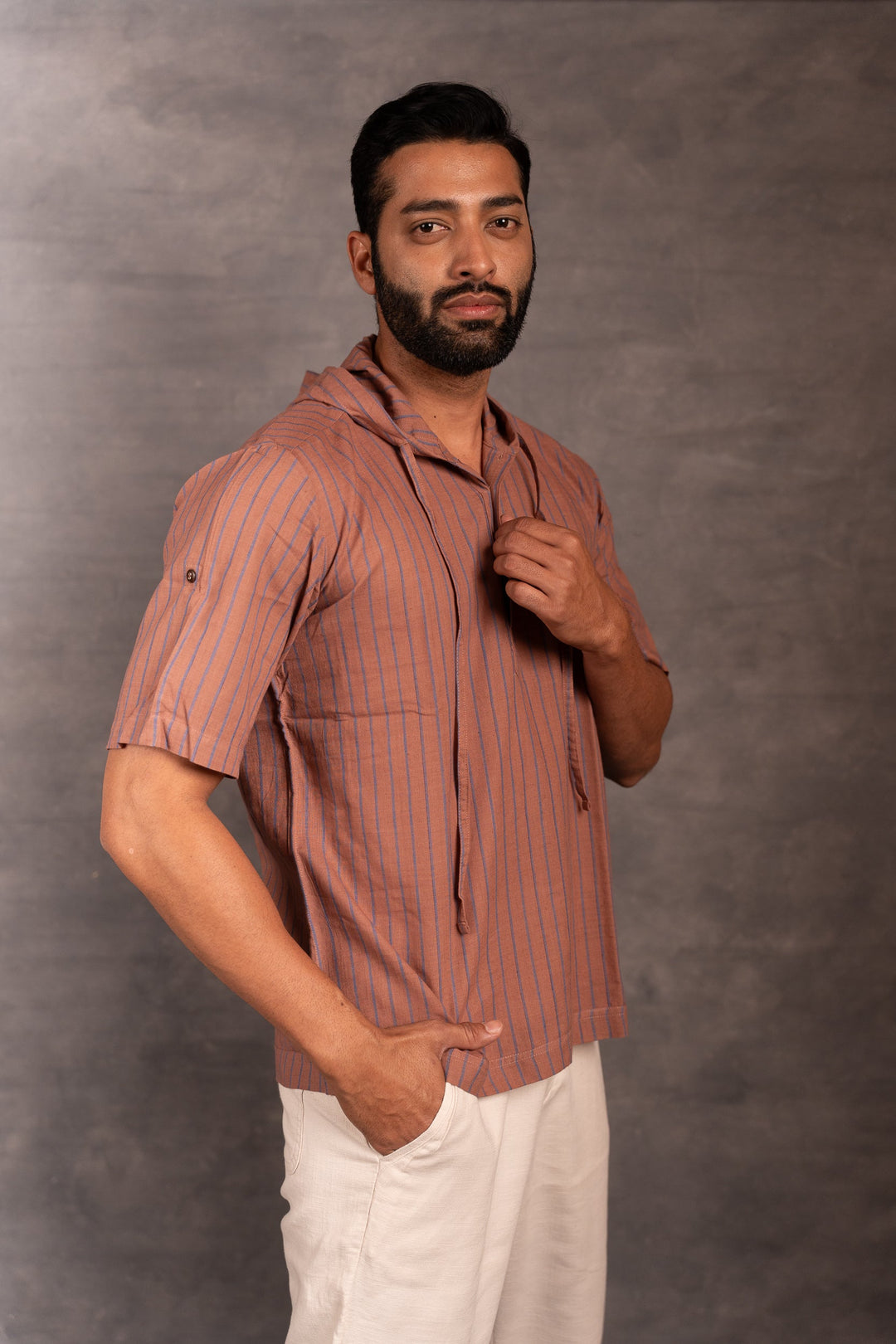 Handcrafted Khadi Hoodie with Straight-Line Detailing