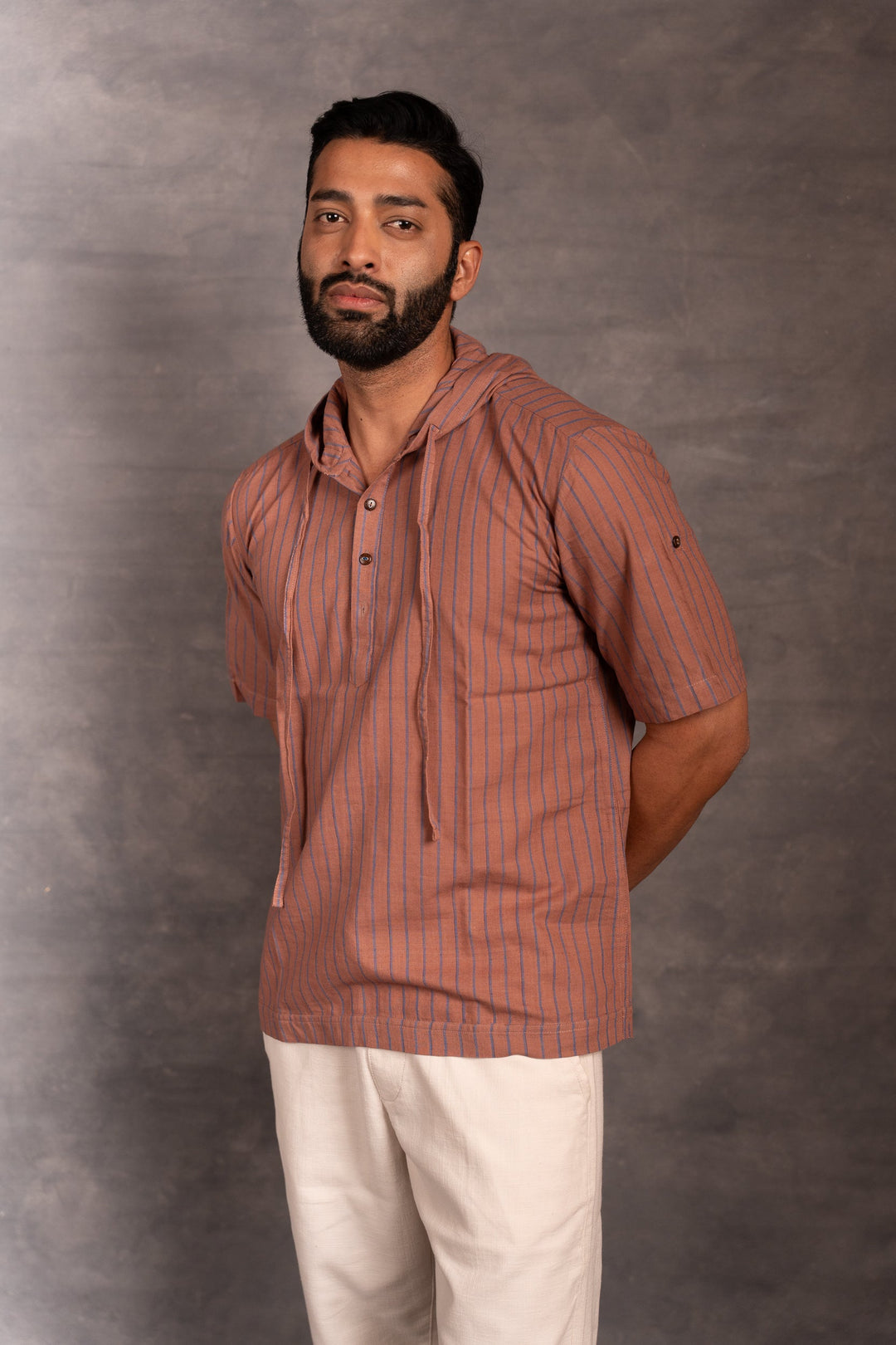 Handcrafted Khadi Hoodie with Straight-Line Detailing