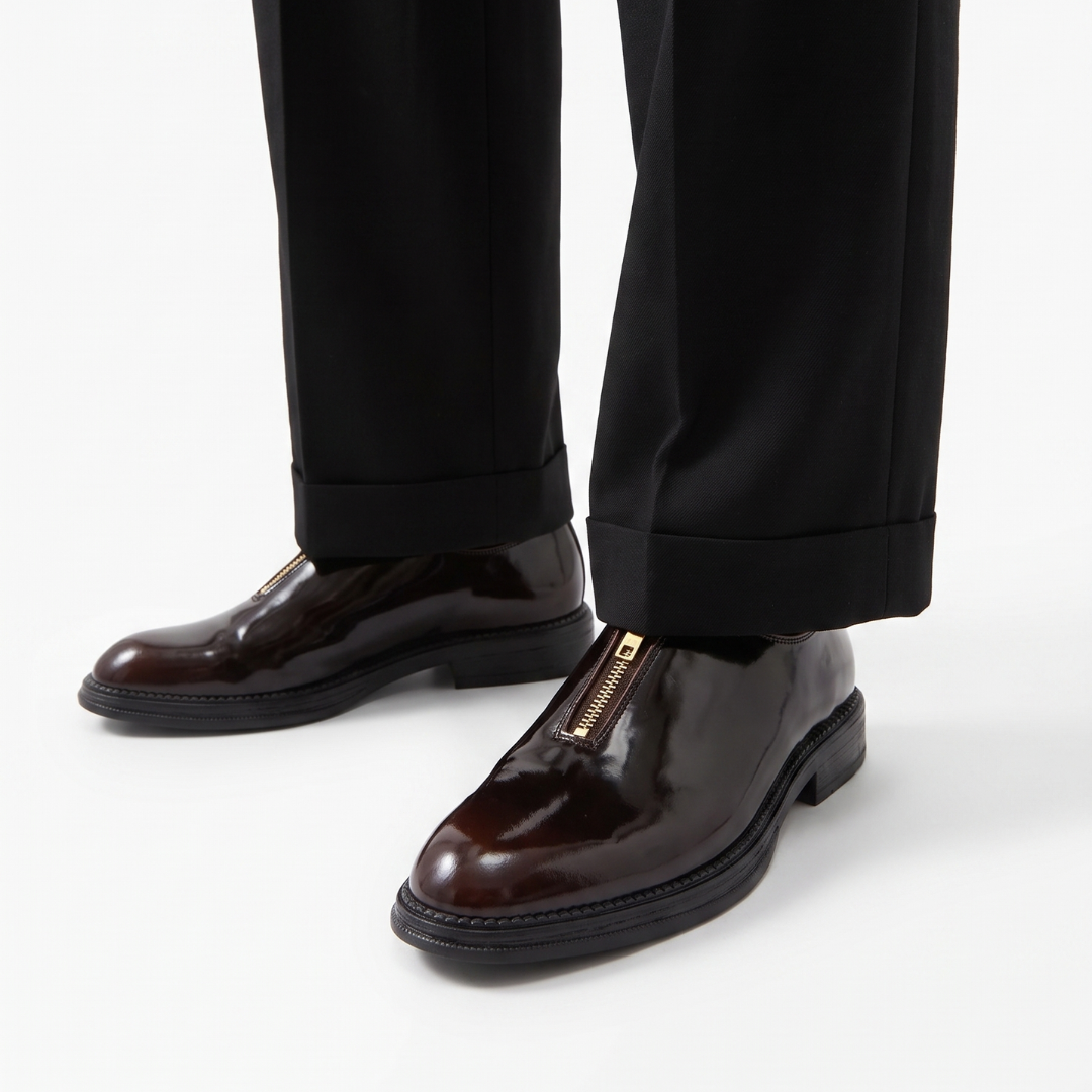 Monkstory Atelier 1937 Zip Up Glossy Oxford Slip-Ons – Burgundy