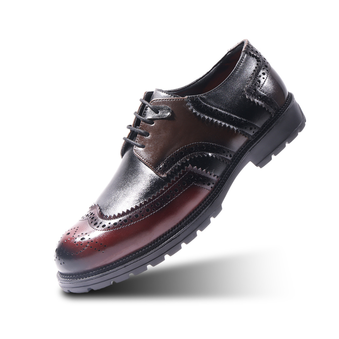 Monkstory Atelier 1900 Wingtip Tricolor Brogue Lace-Ups – Burgundy, Black & Brown