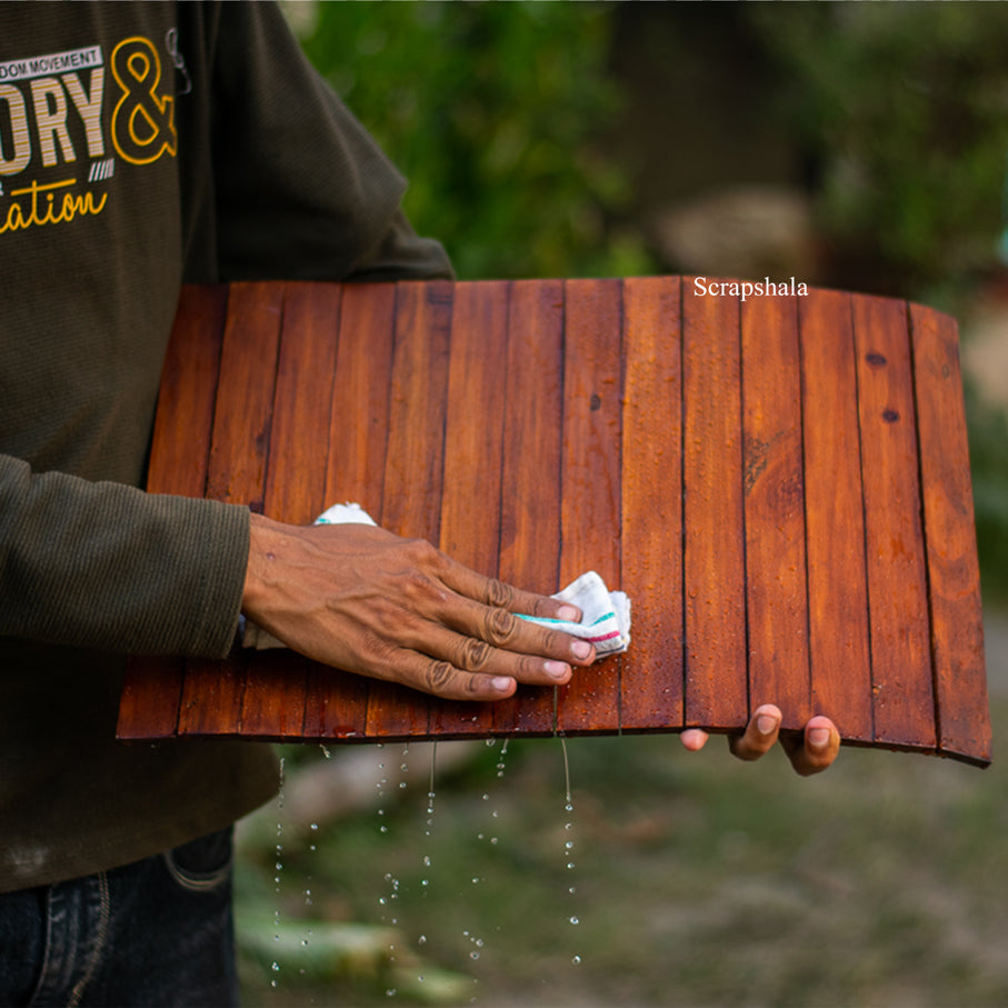 Scrapshala Salvage Table Placement | Walnut colour | Foldable | Stain-Proof