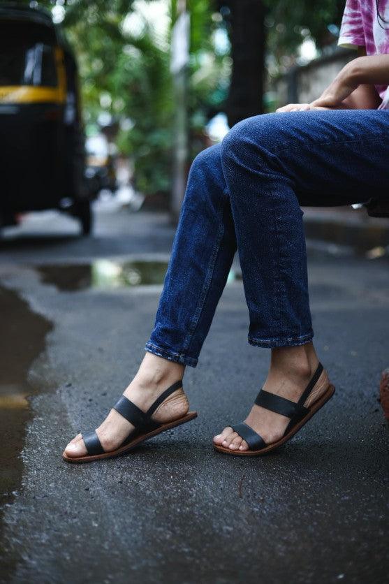 Sade Slingback Cork Flat Sandals for Women (Brown)