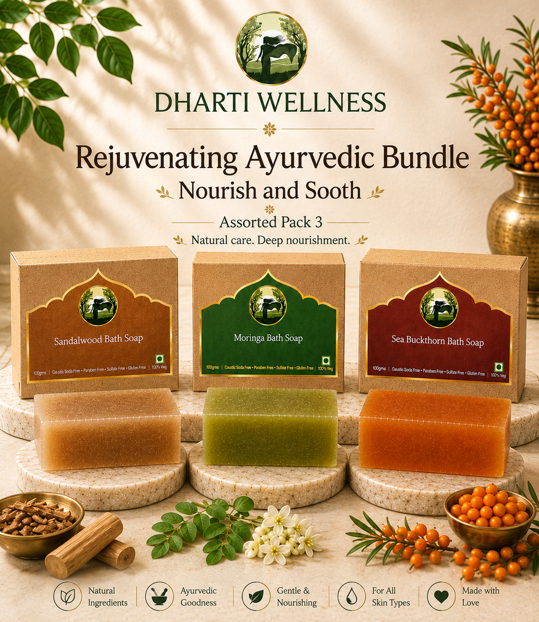 Dharti Wellness Assorted Natural Bath Soap Pack of 3 | Choose Your Skin Care Combo