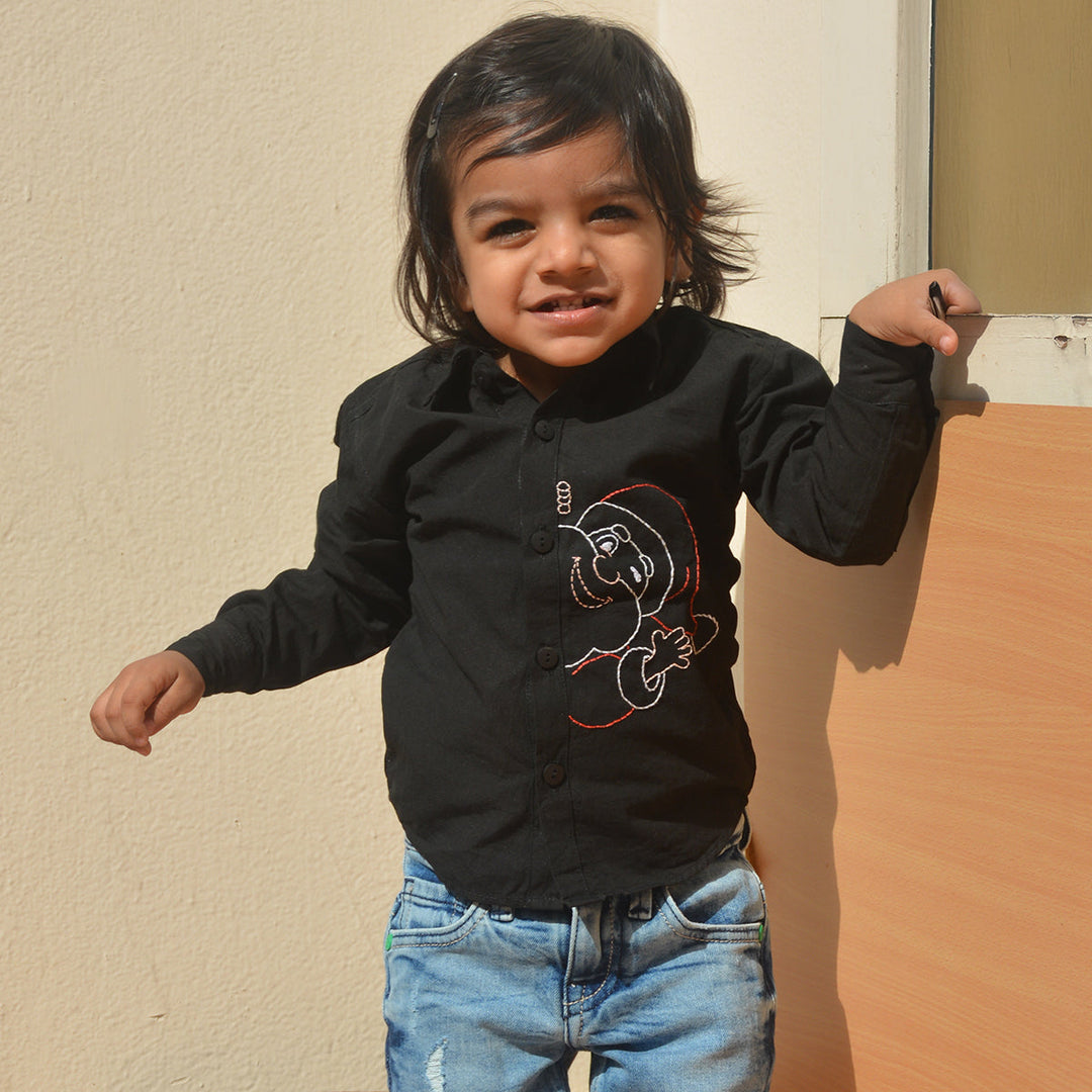 Santa Personalised Embroidered Shirt - Black