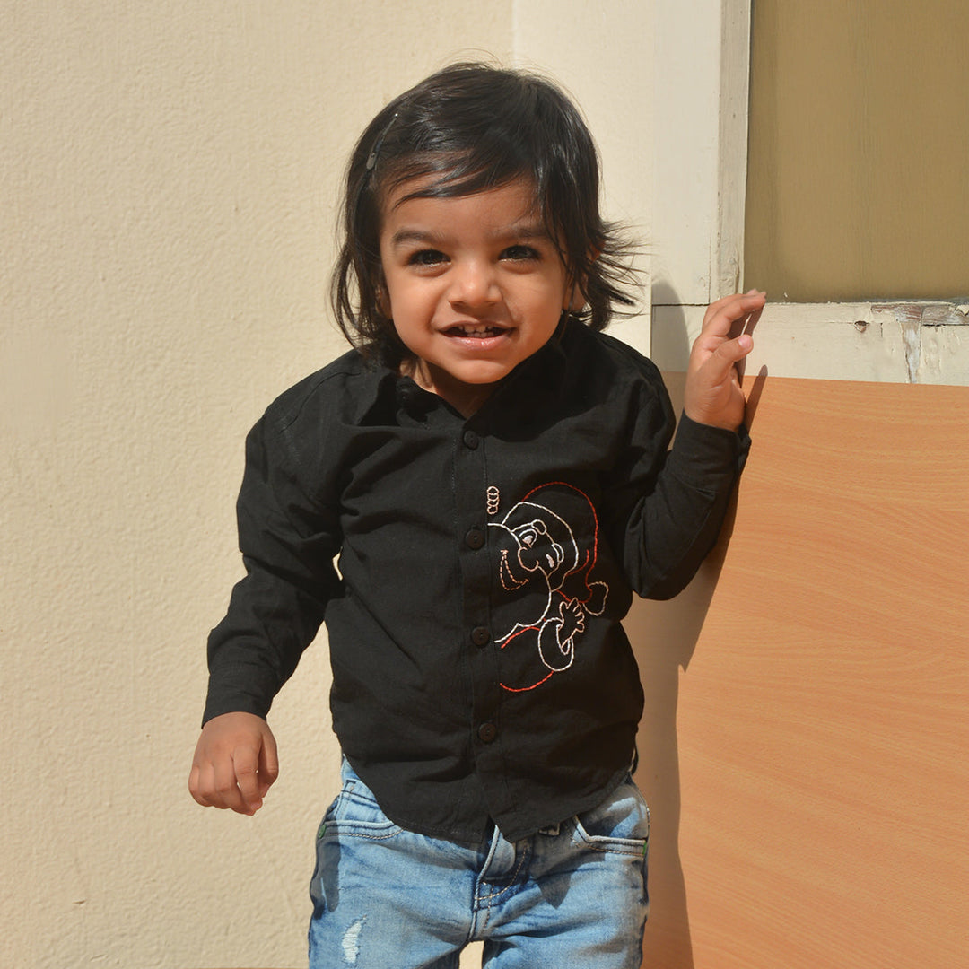 Santa Personalised Embroidered Shirt - Black